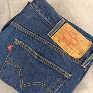 Levis Original 501 Straight Leg Button Fly Dark Wash Denim Classic Fit Men Jeans